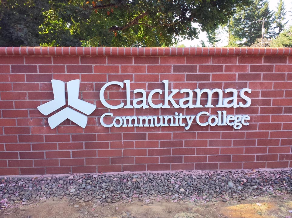 Clackamas Community College monument sign with dimensional letters in Oregon City manufactured by OC Sign Group