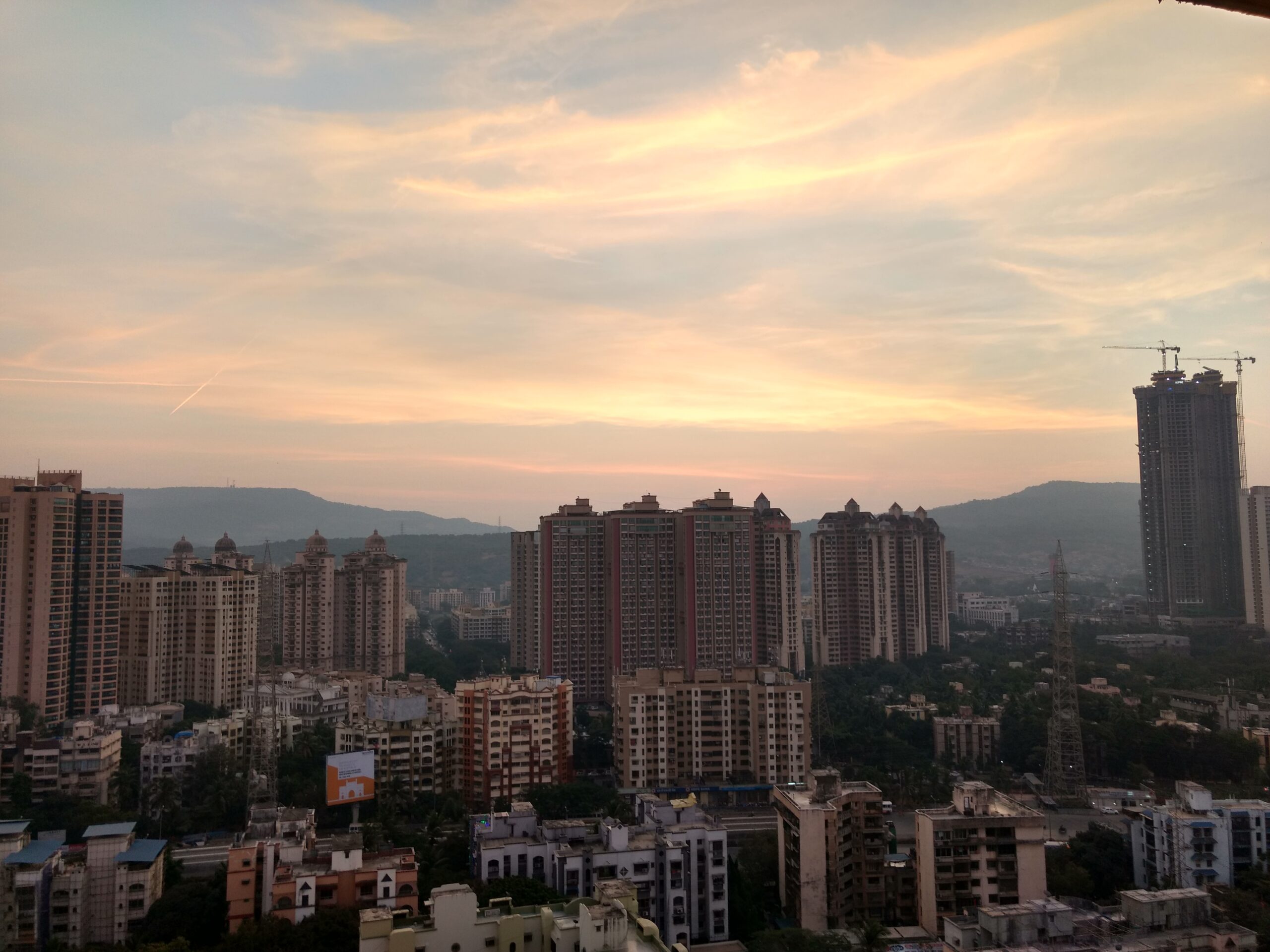 City skyline view during sunset