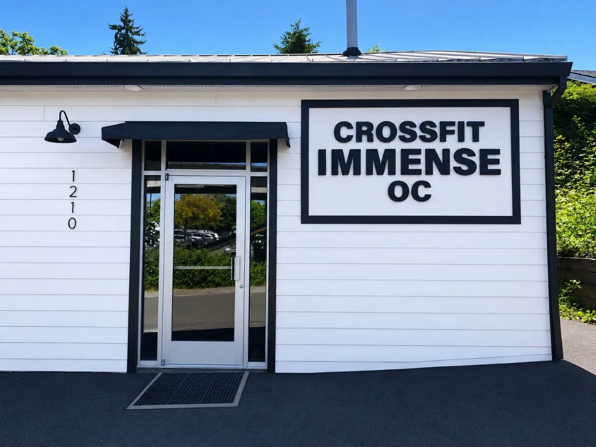Commercial storefront sign installation for CrossFit Immense OC in Portland, OR