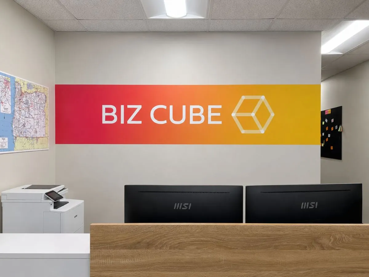 Branded office wall graphic completed by OC Sign Group in Portland